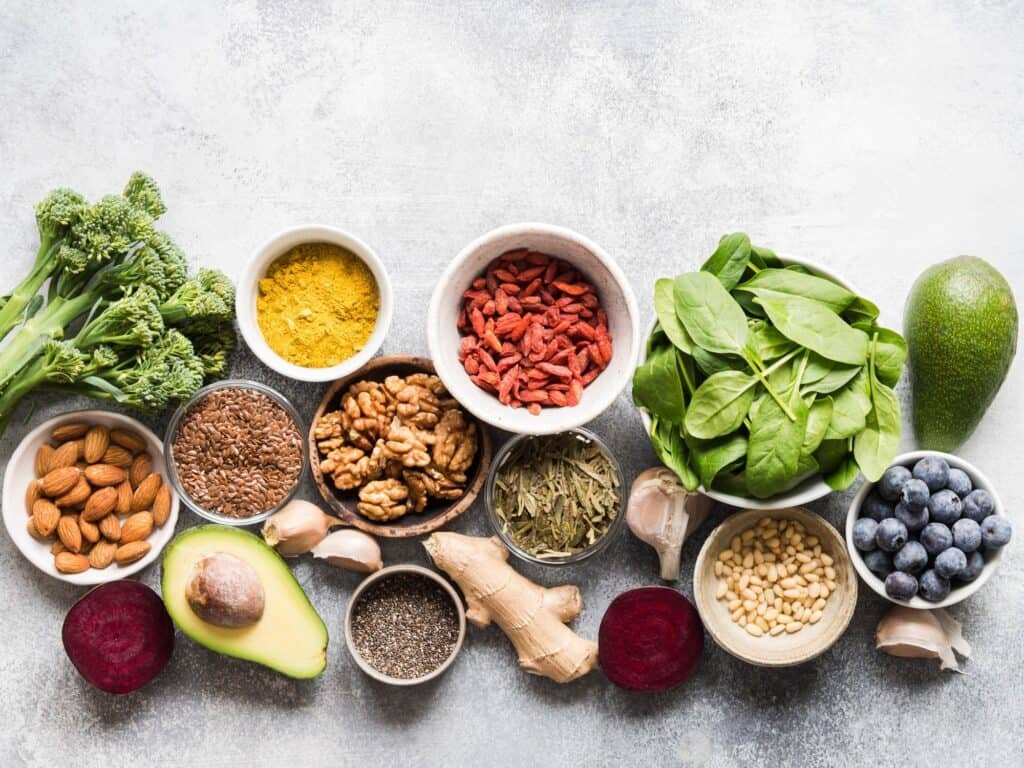 Various fruits, vegetables and other high-nutrient ingredients for healthy meals