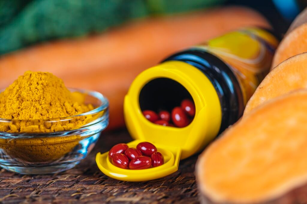 Beta Carotene Supplement Pills and Vegetables