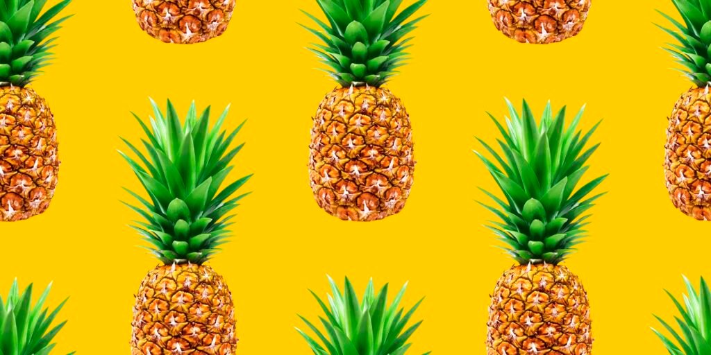 Pineapple, summer ananas seamless pattern on yellow background