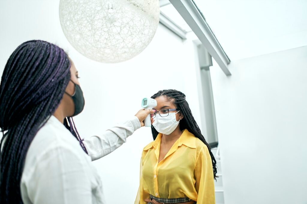 Body temperature check, prevent virus Concepts in preventing contagious diseases.